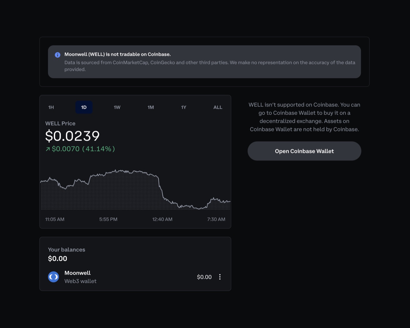 Coinbase token details page example